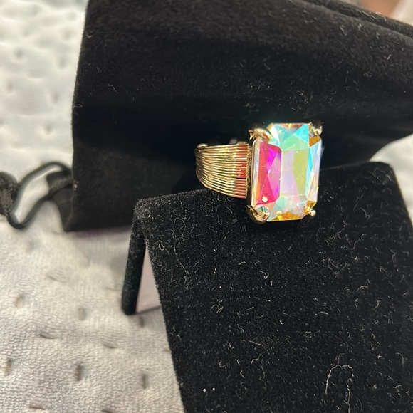 Stunning Aurora Borealis Emerald Cut Crystal Contemporary Ring-Adjustable - Picture 8 of 13